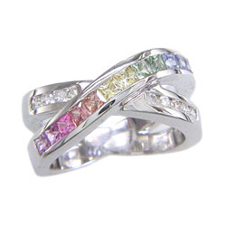 L0039 Pastel Rainbow Sapphire & Diamond Band