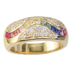L0052 18KT Rainbow Sapphire and Diamond Ring
