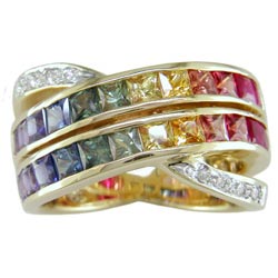 L0079 18KT Rainbow Sapphire and Diamond Ring