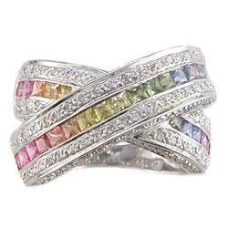 L0080 18KW Pastel Rainbow Sapphire and Diamond Ring