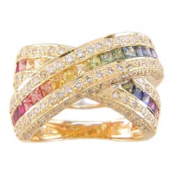 L0080 18KT Rainbow Sapphire and Diamond Ring