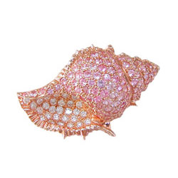 P0111 18KR Pink Sapp and Diamond Conch Brooch