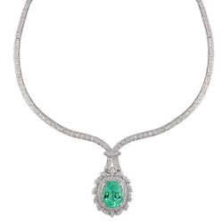 N1154 18KW Mozambique Paraiba and Diamond Necklace