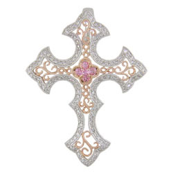 P1178 18KW/KR Pink Sapphire & Diamond Cross Pendant