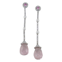 E1235 18KW Pink Qtz, Pearl, Sapphire and Diamond Earrings
