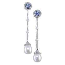 E1236 18KW Cultured Pearl, Sapphire and Diamond Earrings
