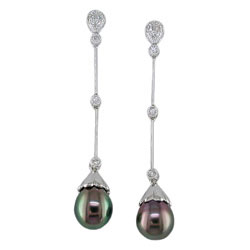 E1237 18KW Cultured Black Pearl and Diamond Earrings