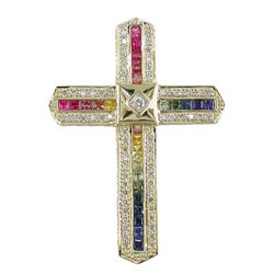 P1243 18KT Rainbow Sapphire & Diamond Pendant