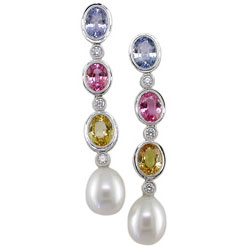 E1254 18KW Sapphire, Cultured Pearl and Diamond Earrings