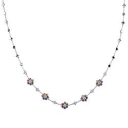 N1340 18KW Pastel Rainbow Sapphire and Diamond Necklace