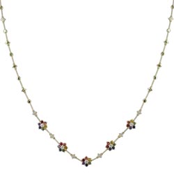N1340 18KT Rainbow Sapphire & Diamond Daisy Necklace
