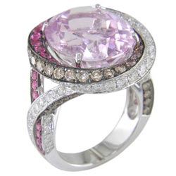 L1366 18KT Kunzite, Pink Sapphire, Champagne/White Diamond Ring