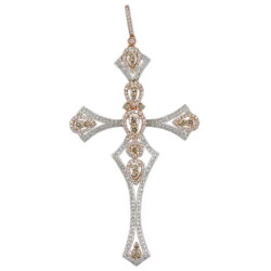 P1570 18KW/KR Champagne & White Diamond Cross Pendant