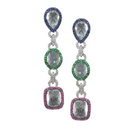 E1572 18KW Aquamarine, Assorted Sapphire, & Diamond Earrings