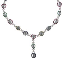 N1572 18KW Aquamarine, Assorted Sapphire, and Diamond Necklace