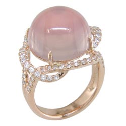 L1593 18KR Rose Quartz and Diamond Ring