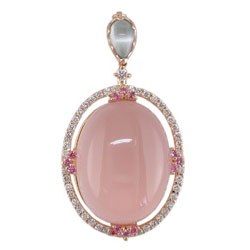 P1595 18KR Rose Quartz, Jadeite, Pink Sapphire, & Diamond Pendan