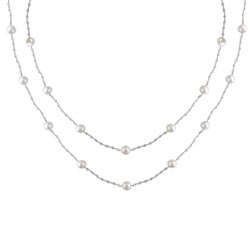 N1598 18KW White Sapphire and Pearl Necklace