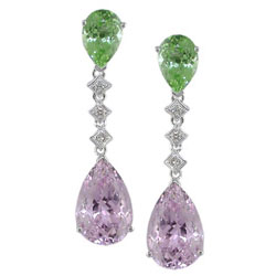 E1785 18KW Morganite, Peridot, & Diamond Earrings