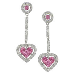 E1787 18KW Pink Sapphire and Diamond Heart Earrings