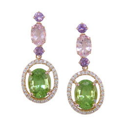 E1852 18KR Peridot, Morganite, Purple Sapphire & Diamond Earring
