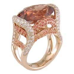 L1926 18KR Imperial Zircon, Orange Sapphire, and Diamond Ring