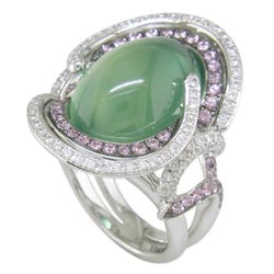 L1971 18KW Prehnite, Purple Sapphire and Diamond Ring
