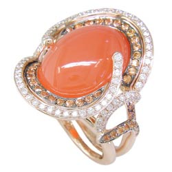L1971 18KR Orange Moonstone, Orange Sapphire, and Diamond Ring