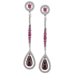 E1974 18KW Rhodolite Garnet, Pink Sapphire, and Diamond Earrings