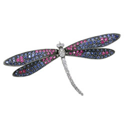 P1979 18KW Blue Sapphire, Pink Sapphire, & Diamond Dragonfly Pen