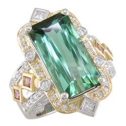 L2054 18KT/KW Tourmaline, Orange Sapphire, and Diamond Ring