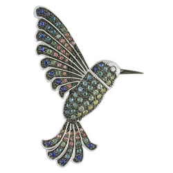 P2105 18KW Assorted Sapphire & Diamond Hummingbird Pendant