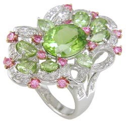 L2199 18KW Peridot, Pink Sapphire, & Diamond Ring