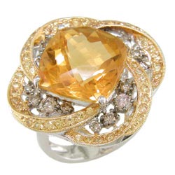 L2205 18KW Citrine, Yellow Sapphire, and Champagne Diamond Ring
