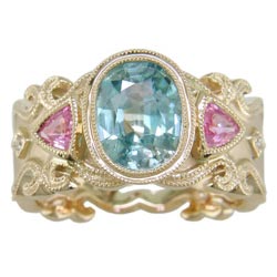 L2247 18KT Zircon, Pink Sapphire, and Diamond Ring