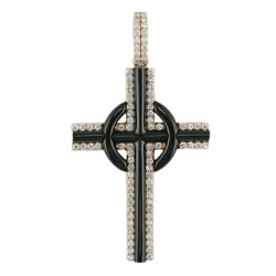 P2257 18KR Onyx & Diamond Cross Pendant