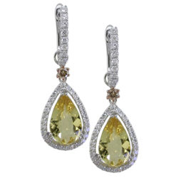 E2285 18KW/KR Yellow Beryl & Diamond Earrings