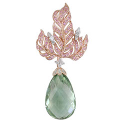 P2287 18KR Green Amethyst, Pink Sapphire, & Diamond Pendant