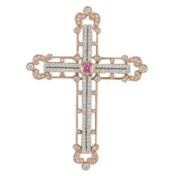 P2294 18KW/KR Pink Sapphire & Diamond Cross Pendant