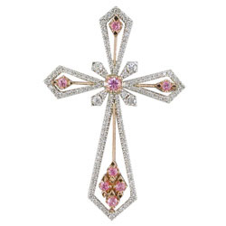 P2295 18KW/KR Pink Sapphire & Diamond Cross Pendant