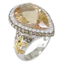 L2299 18KT/KW Yellow Beryl, Champagne and White Diamond Ring