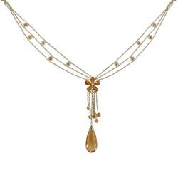N2320 18KT Citrine, Yellow Sapphire & Diamond Necklace