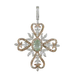 P2364 18KR Green Amethyst, Cognac & White Diamond Cross Pendant