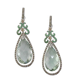 E2383 18KW Green Amethyst, Tsavorite, & Diamond Earrings