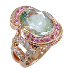 L2386 18KR Presiolite, Pink Sapphire & Diamond Ring