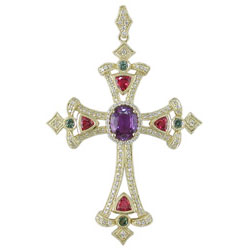 P2440 Purple Sapphire, Spinel, Green Sapphire & Diamond Cross