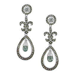 E2471 18KW Green Sapphire & Diamond Fleur de Lis Earrings