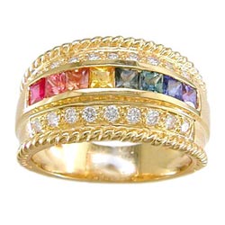 L0267 18KT Rainbow Sapphire and Diamond Ring