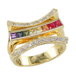 L0346 18KT Rainbow Sapphire and Diamond Ring
