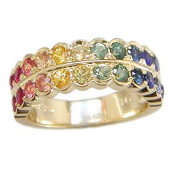 L0351 18KT Rainbow Sapphire and Diamond Ring